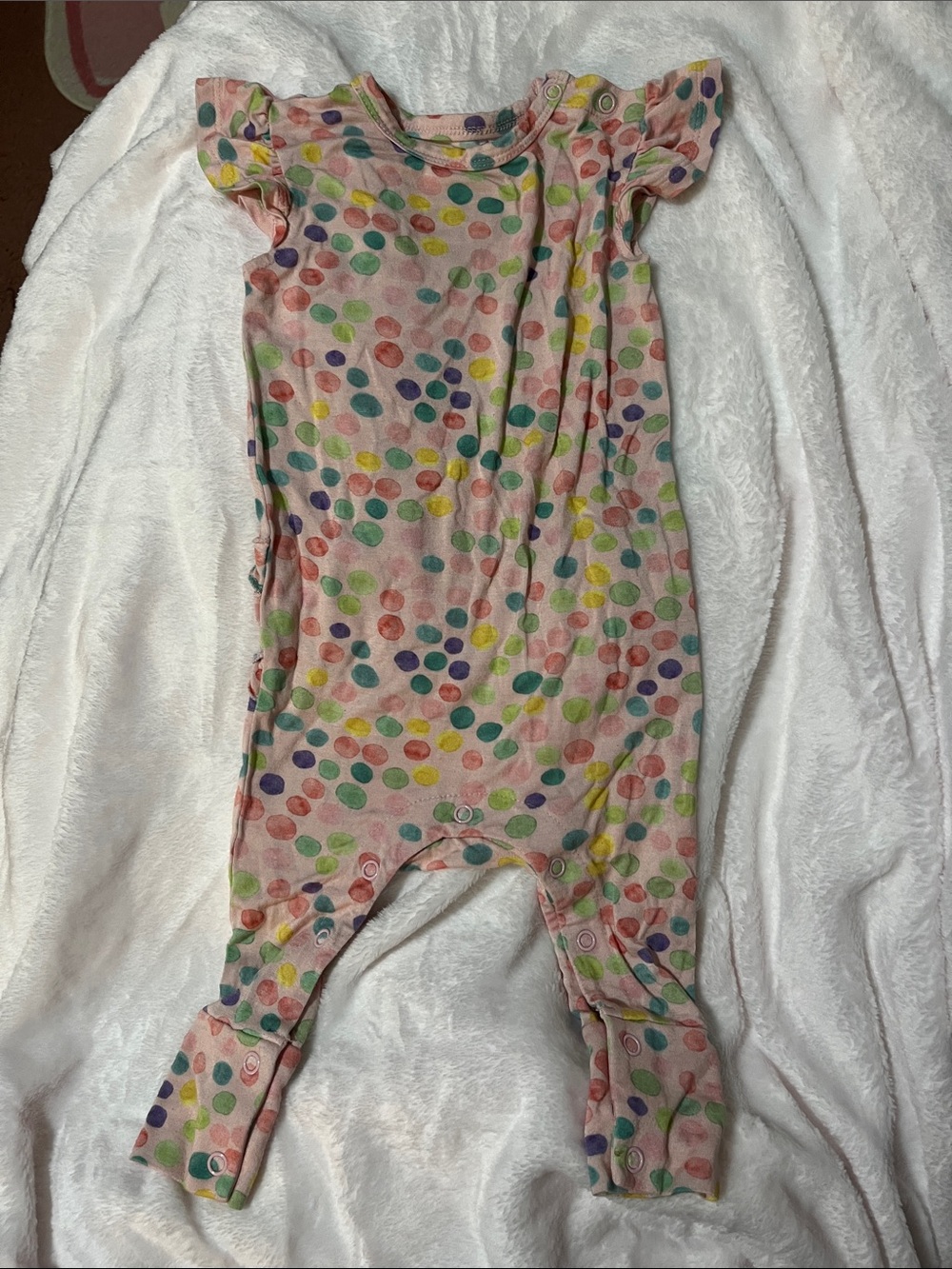 Posh Peanut Pink Multi Polka Dot Flutter Sleeve One-Piece